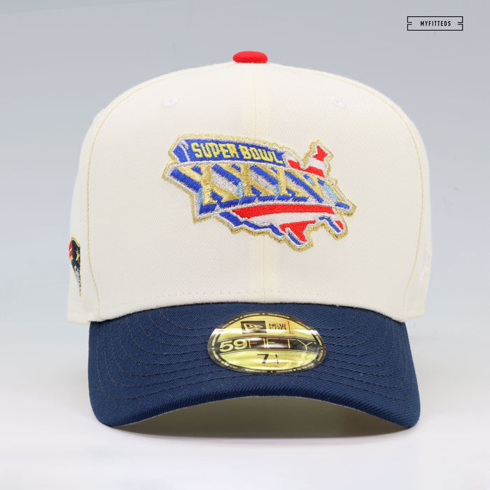 NEW ENGLAND PATRIOTS SUPER BOWL XXXVI OFF WHITE GO PATS NEW ERA FITTED CAP