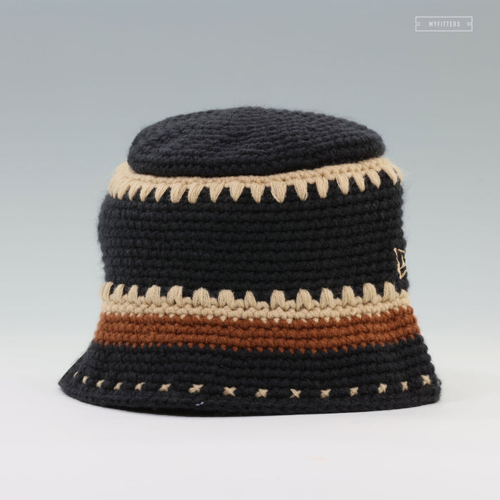 NEW ERA BRAND HAND KNIT WOVEN MIDNIGHT NAVY TOFFEE KHAKI BUCKET HAT