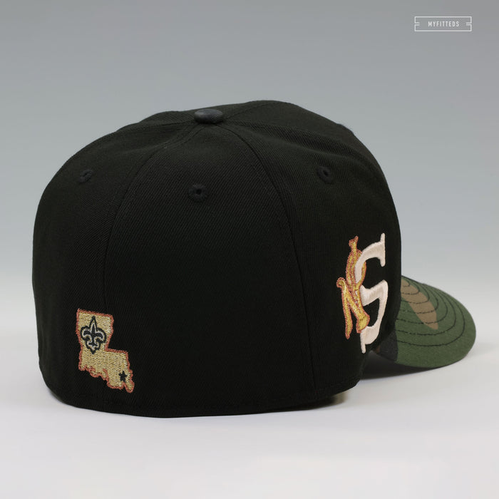 NEW ORLEANS SAINTS EQUIPMENT WOODLAND CAMO NEW ERA FITTED CAP