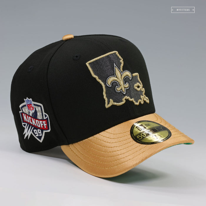 NEW ORLEANS SAINTS NFL KICKOFF 1999 JET BLACK GOLDEN METALLIC NEW ERA FITTED CAP