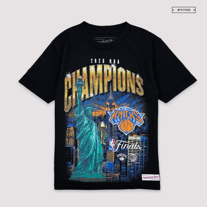 NEW YORK KNICKS 2026 NBA CHAMPIONS NEW YORK CITY BLACK MITCHELL & NESS PREMIUM T-SHIRT