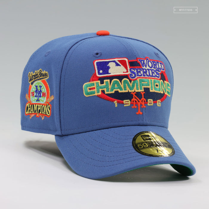 NEW YORK METS 1986 WORLD SERIES CHAMPIONS VINTAGE WEATHERED LOOK NEW ERA FITTED CAP