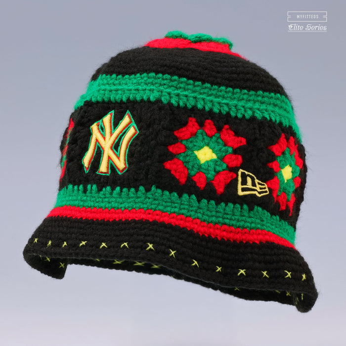 NEW YORK YANKEES RASTA FLORAL HAND KNIT ELITE SERIES NEW ERA BUCKET HAT