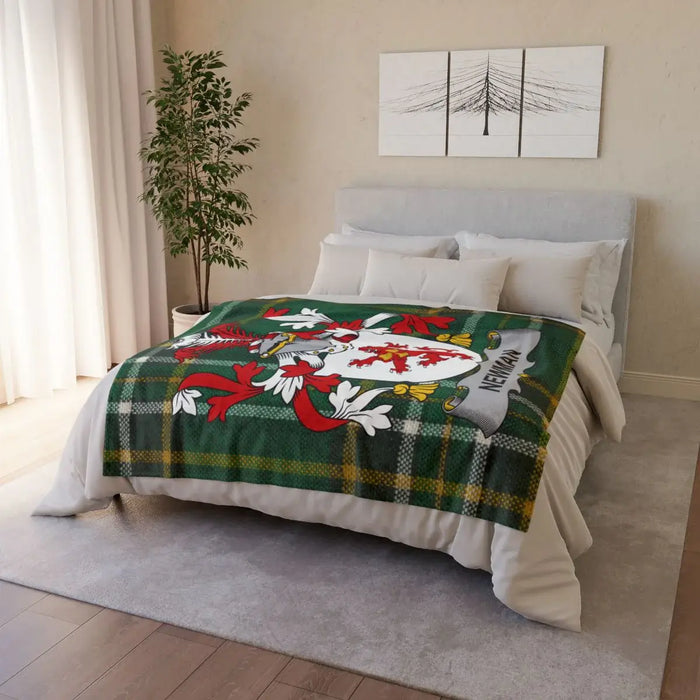 Custom Coat of Arms Green and White Plaid Blanket