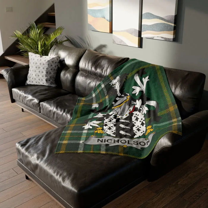 Nicholson Green and Gold Tartan Blanket for Cozy Evenings