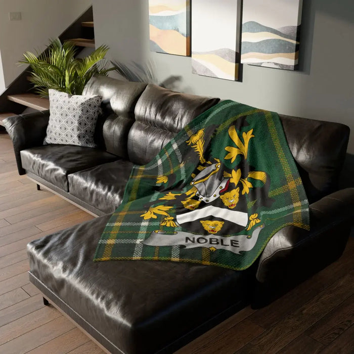 Noble Family Crest Green and Gold Plaid Throw Blanket