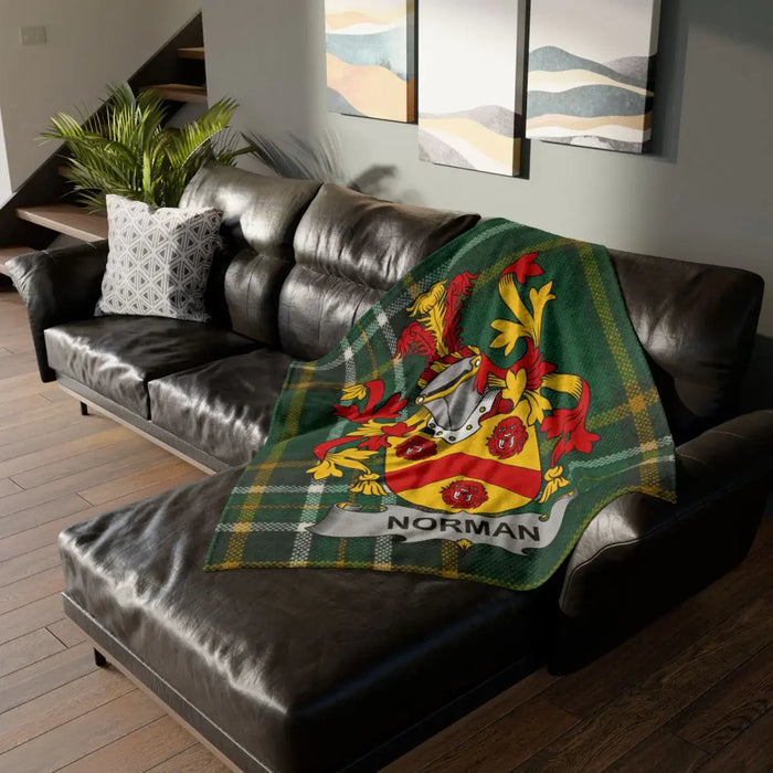 Norman Family Crest Plaid Blanket with Coat of Arms