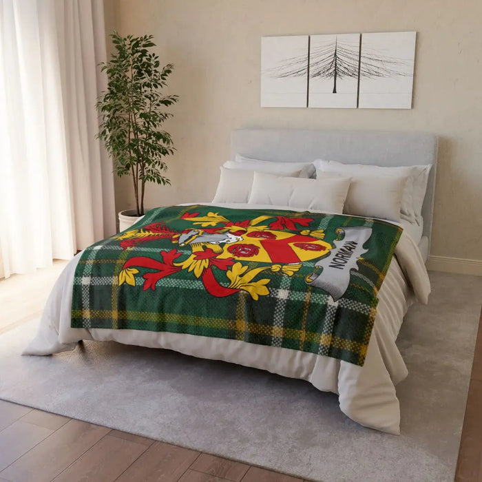 Heraldic Green and Gold Norman Plaid Blanket