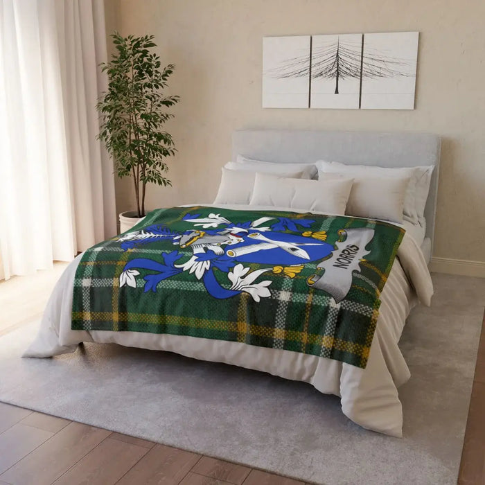 Personalized Green and Blue Norris Family Crest Blanket