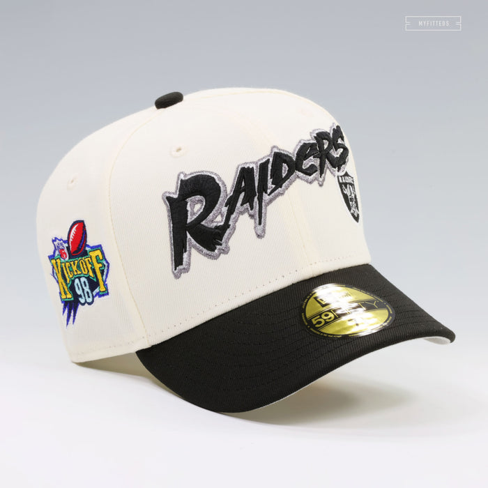 OAKLAND RAIDERS 1998 NFL KICKOFF OFF WHITE NEW ERA FITTED CAP