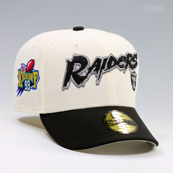 OAKLAND RAIDERS 1998 NFL KICKOFF OFF WHITE NEW ERA FITTED CAP