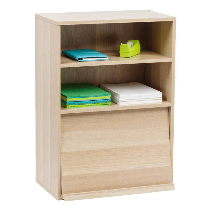 Open Wood Shelf with Pocket Door, Light Brown, Collan Series - IRIS USA, Inc.