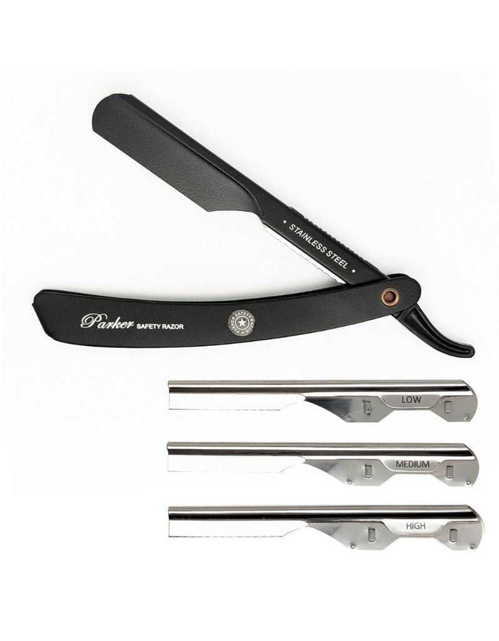Parker stainless steel adjustable barber razor with three blade inserts