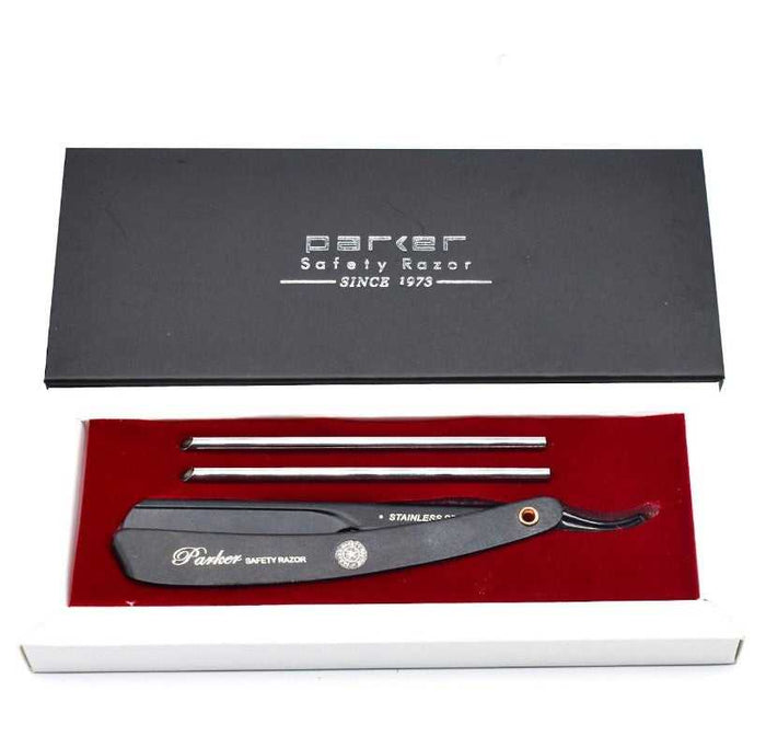 Parker safety razor with storage box and three blade inserts