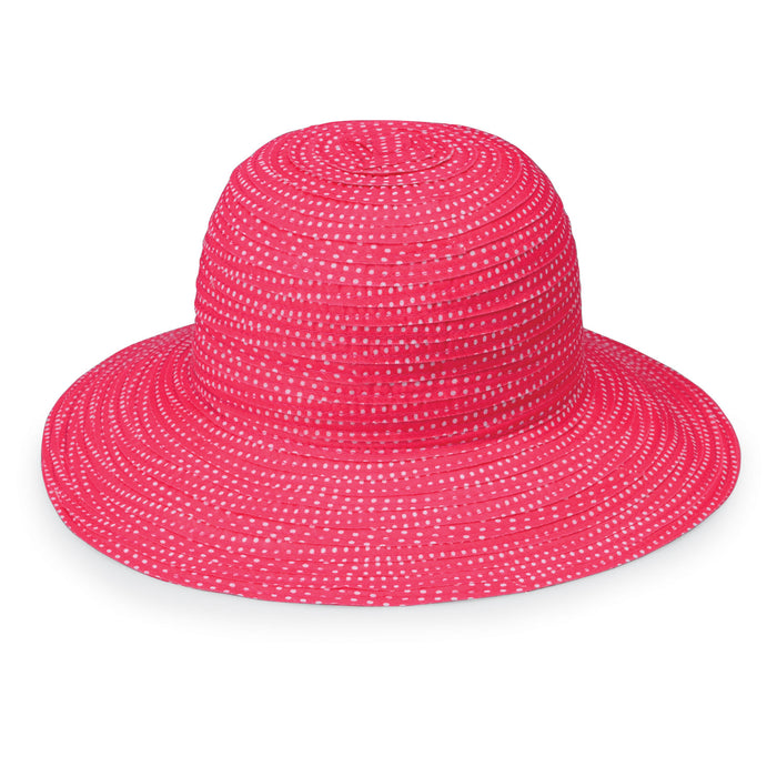 Ladies' Packable Big Wide Brim Petite Scrunchie UPF Sun Hat from Wallaroo, Fuchsia/White
