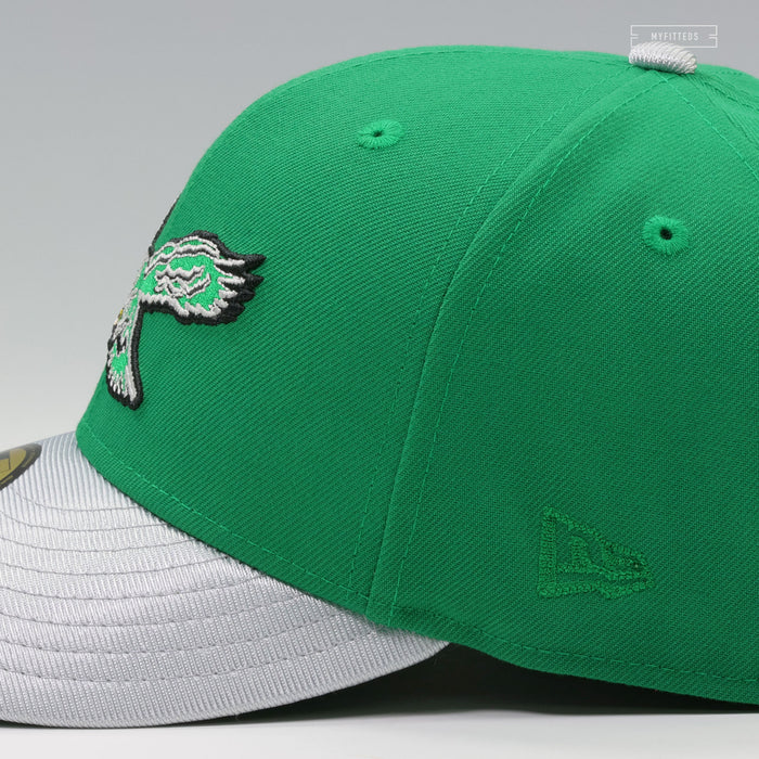 PHILADELPHIA EAGLES NFL KICKOFF 1993 BOTANY GREEN SILVERSTONE METALLIC NEW ERA FITTED CAP