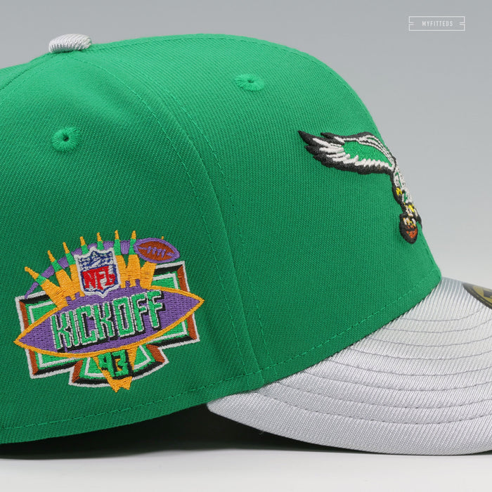 PHILADELPHIA EAGLES NFL KICKOFF 1993 BOTANY GREEN SILVERSTONE METALLIC NEW ERA FITTED CAP