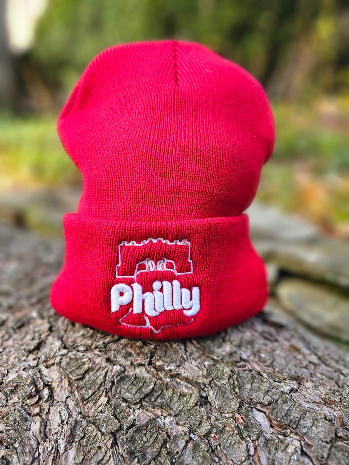Philly Red Beanie with Liberty Bell White thread
