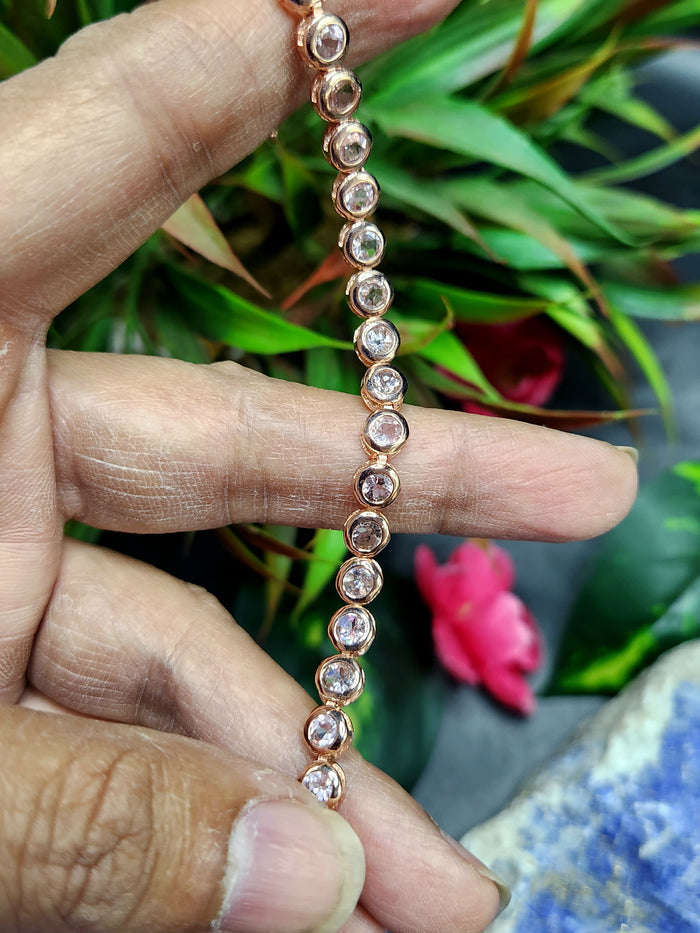 Pink Tourmaline Bracelet in 925 Silver with Pink Gold Rhodium Plating - A Symphony of Elegance and Grace