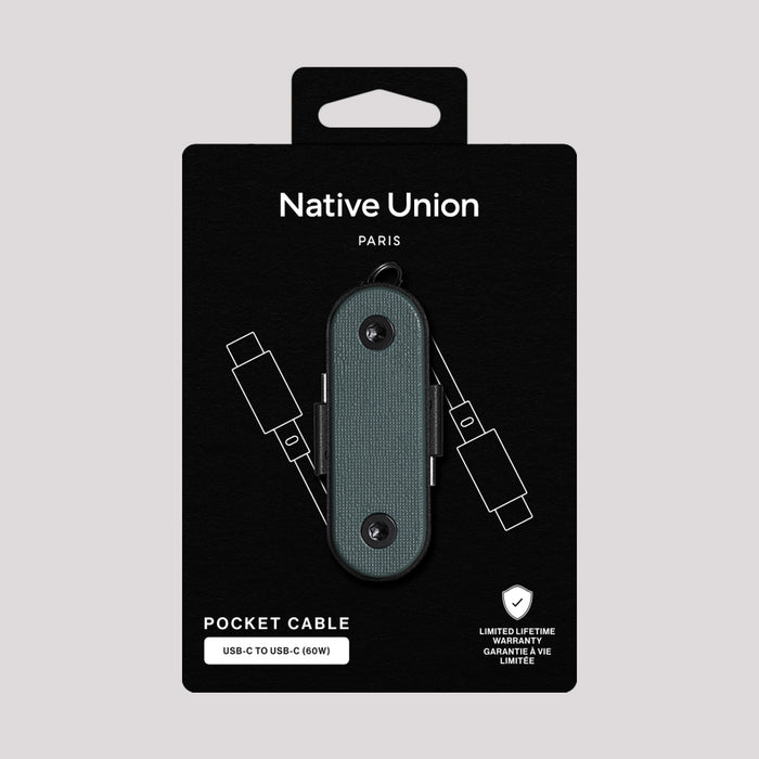 Native Union pocket cable packaging on a gray background