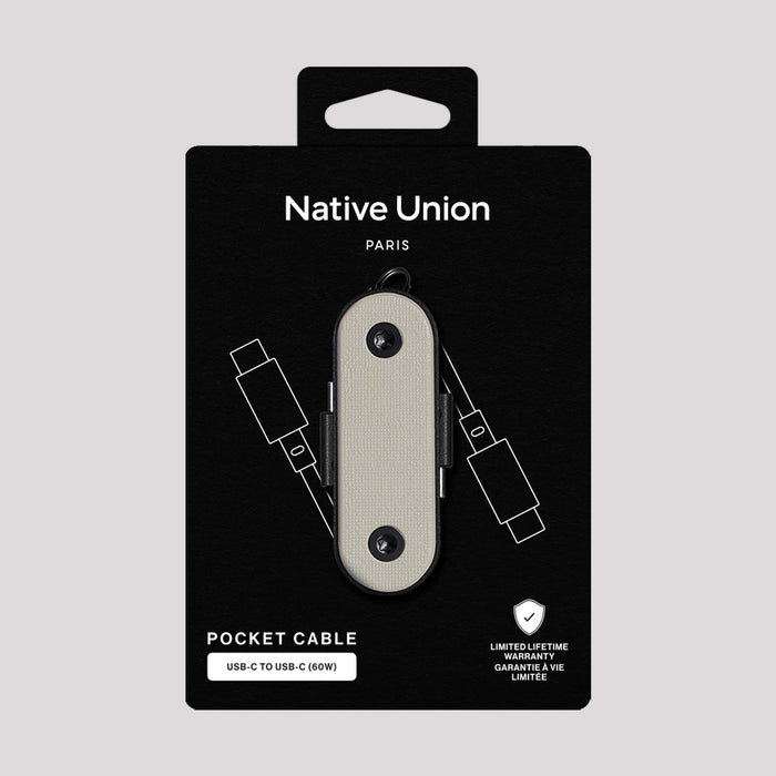 Native Union pocket cable packaging on a gray background