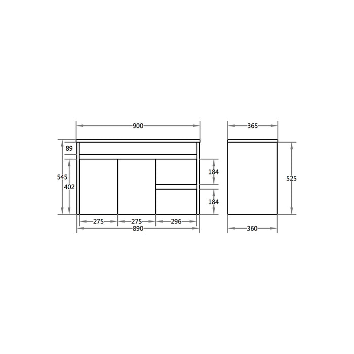 Polar PVC Slim Vanity 900*365*550mm