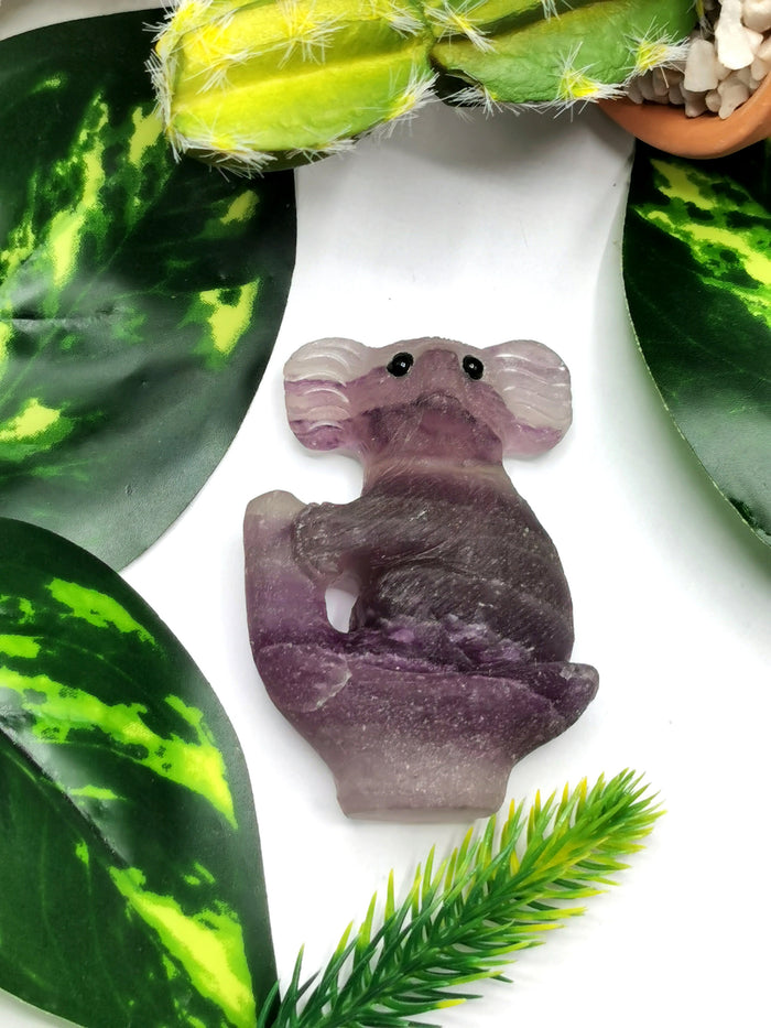 Purple Fluorite Stone carving of a beautiful Koala - Brilliantly handcarved - Shwasam