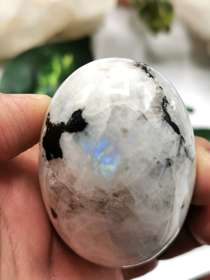 Rainbow Moonstone Lingam for Energy, Reiki, Crystal Healing - 2 inches (5 cms) length and 135 gms (0.3 lb) - Shwasam