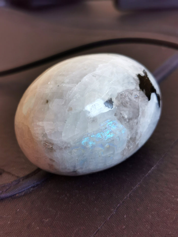 Rainbow Moonstone Lingam for Energy, Reiki, Crystal Healing - 2 inches (5 cms) length and 135 gms (0.3 lb) - Shwasam