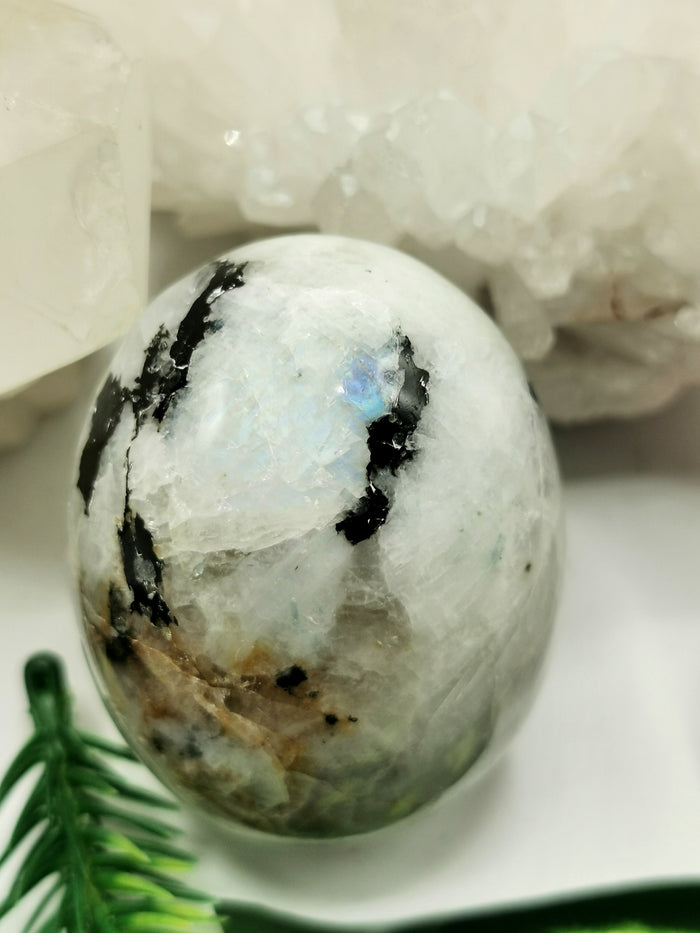 Rainbow Moonstone Lingam for Energy, Reiki, Crystal Healing - 2 inches (5 cms) length and 135 gms (0.3 lb) - Shwasam