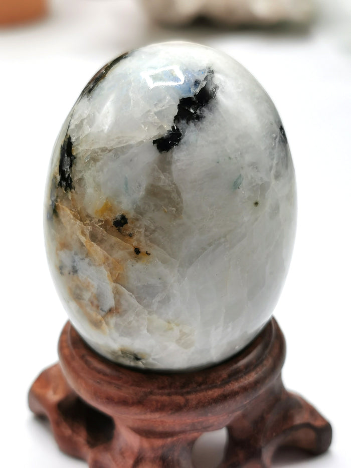 Rainbow Moonstone Lingam for Energy, Reiki, Crystal Healing - 2 inches (5 cms) length and 135 gms (0.3 lb) - Shwasam
