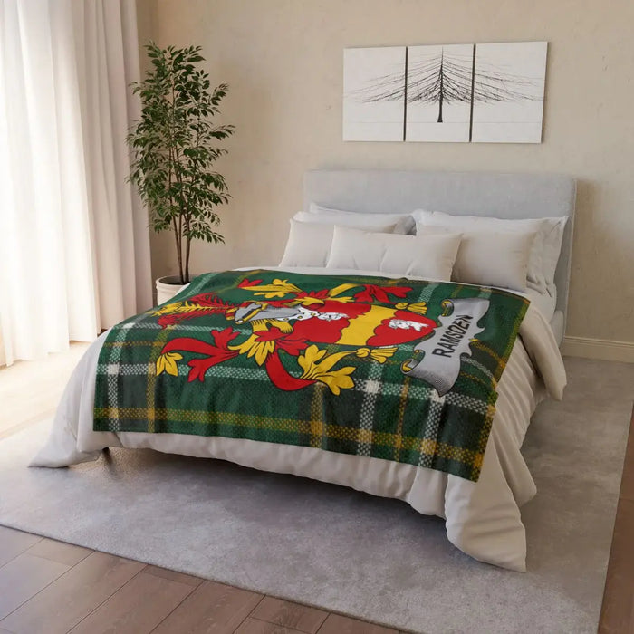 Colorful Plaid Blanket with Family Crest Design Bedding
