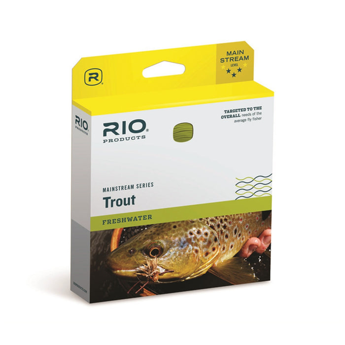 Rio Mainstream Series Fly Line packaging featuring a freshwater trout fly line designed for average fly fishers
