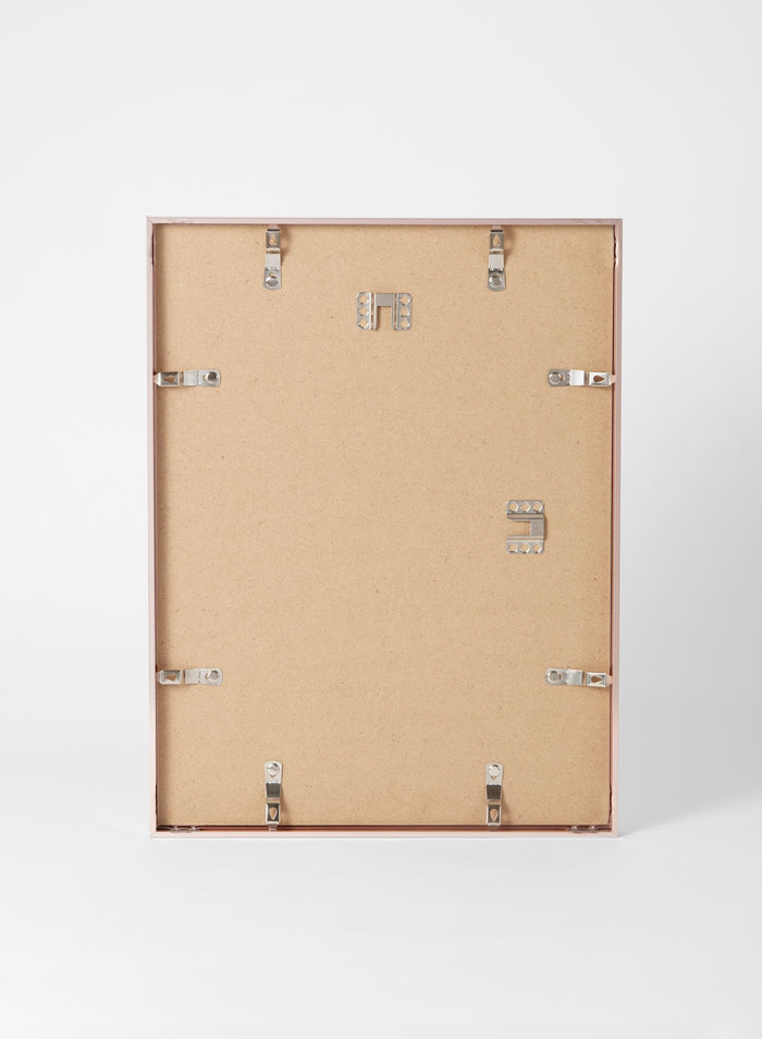 Scandinavian rose gold aluminum metal frame by Opposite Wall - Back of the frame and metal fasteners