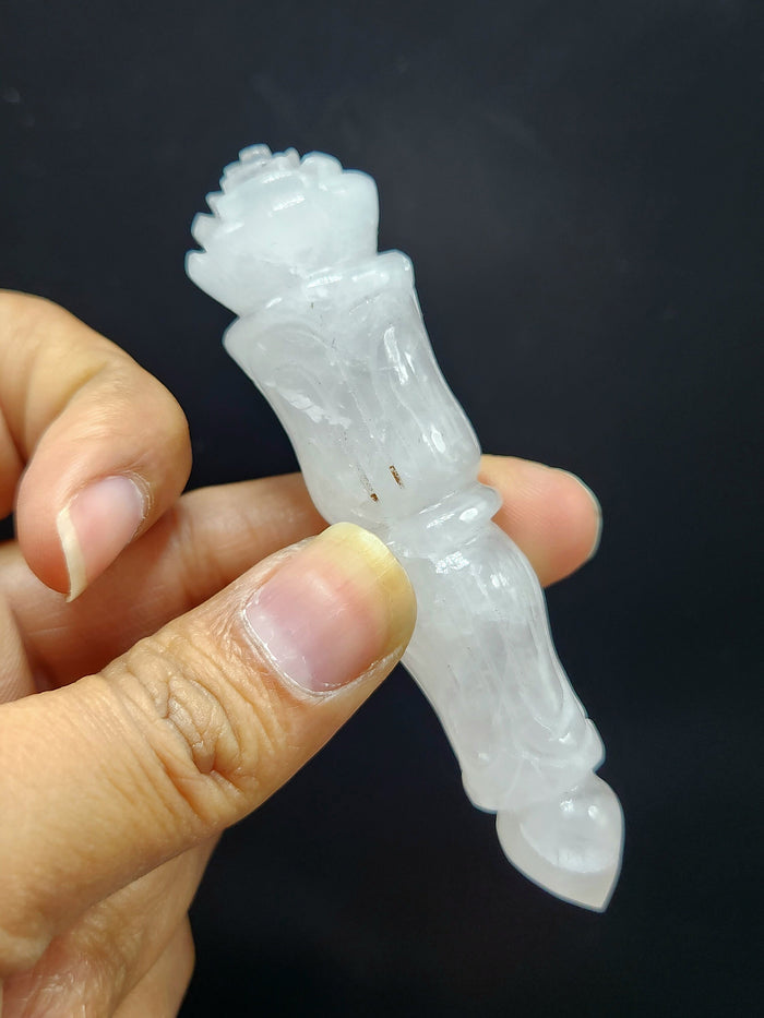 Rose Quartz carving of a traditional phurba - Carvings in gemstones and crystals - 4.5 inches and 45 gms