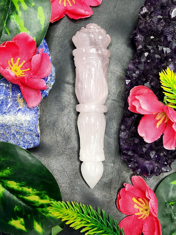 Rose Quartz carving of a traditional phurba - Carvings in gemstones and crystals - 5 inches and 92 gms (0.20 lb)