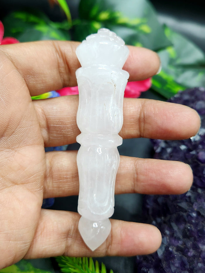 Rose Quartz carving of a traditional phurba - Carvings in gemstones and crystals - 4.5 inches and 45 gms