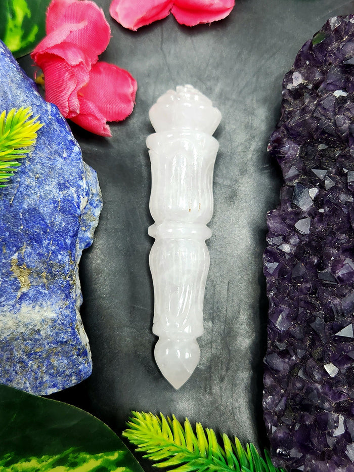 Rose Quartz carving of a traditional phurba - Carvings in gemstones and crystals - 4.5 inches and 45 gms