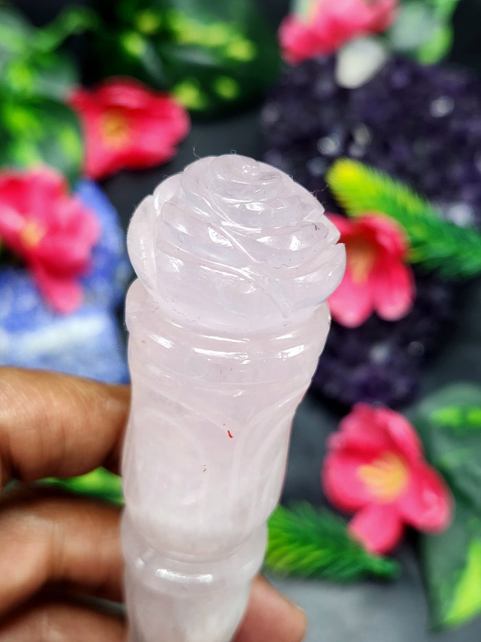 Rose Quartz carving of a traditional phurba - Carvings in gemstones and crystals - 5 inches and 92 gms (0.20 lb)