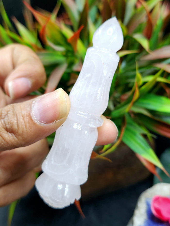 Rose Quartz carving of a traditional phurba - Carvings in gemstones and crystals - 4.5 inches and 45 gms