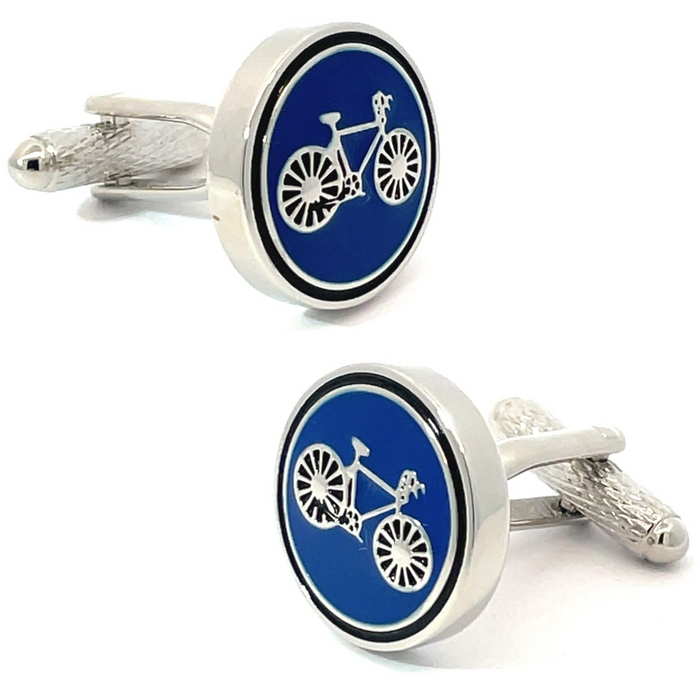 Round Bicycle Blue Cufflinks