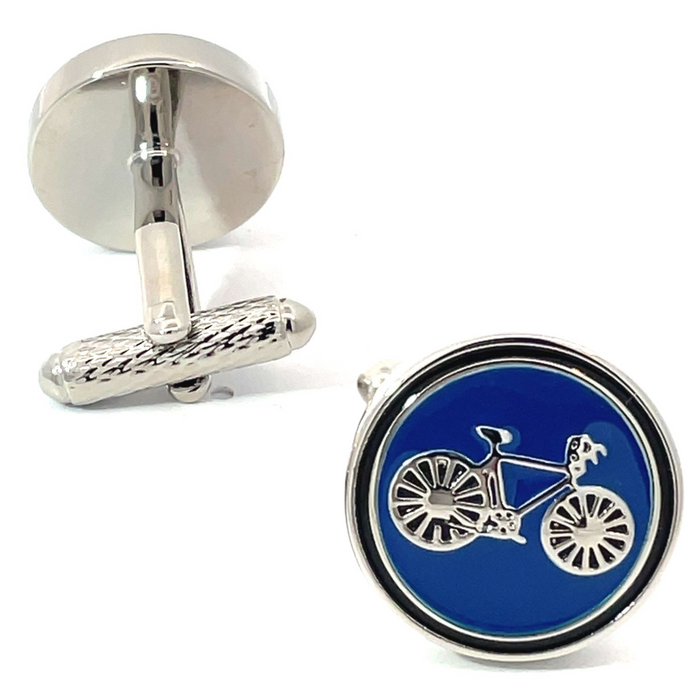 Round Bicycle Blue Cufflinks
