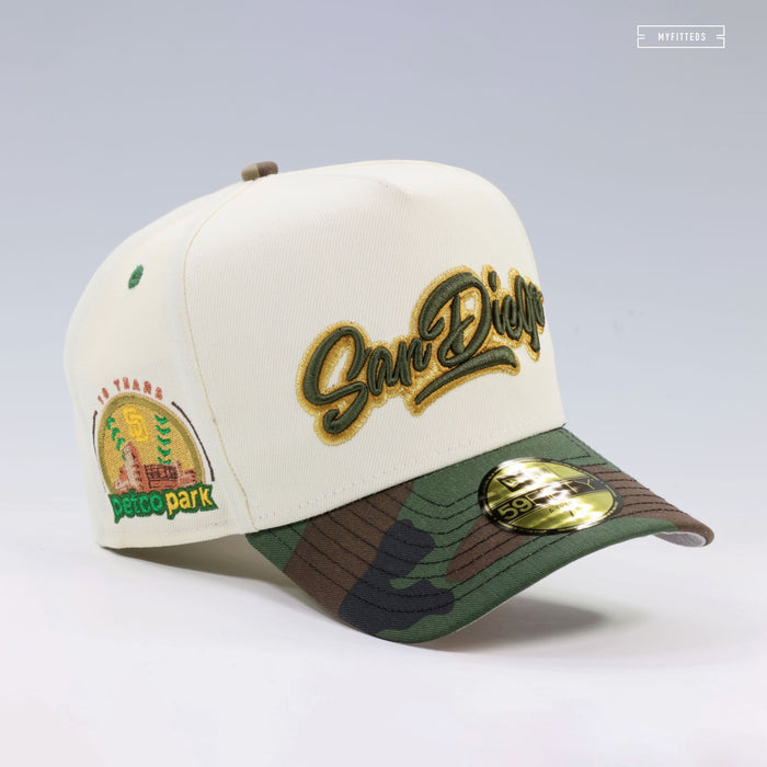 SAN DIEGO PADRES PETCO PARK 10TH ANNIVERSARY "OFF WHITE" A-FRAME 59FIFTY NEW ERA CAP