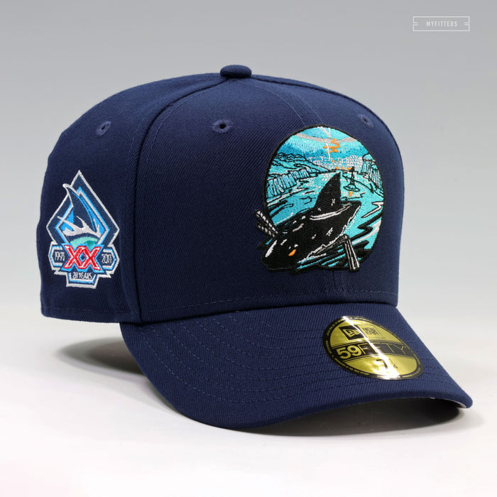 SAN JOSE SHARKS 20 YEARS JEFF MCMILLAN TROUBLED OPEN WATER NEW ERA FITTED CAP