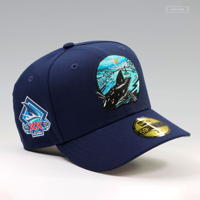 SAN JOSE SHARKS 20 YEARS JEFF MCMILLAN TROUBLED OPEN WATER NEW ERA FITTED CAP