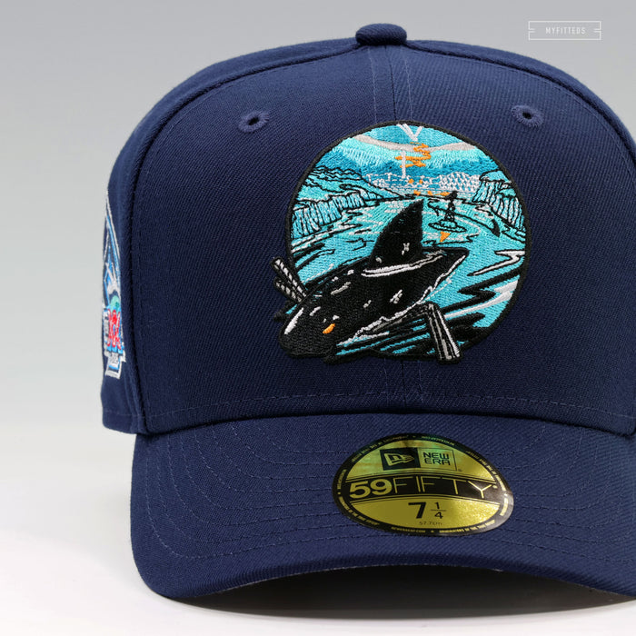 SAN JOSE SHARKS 20 YEARS JEFF MCMILLAN TROUBLED OPEN WATER NEW ERA FITTED CAP
