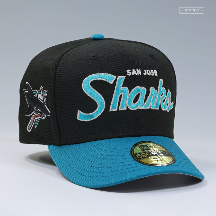 SAN JOSE SHARKS 90'S VINTAGE RETRO SCRIPT NHL NEW ERA FITTED CAP