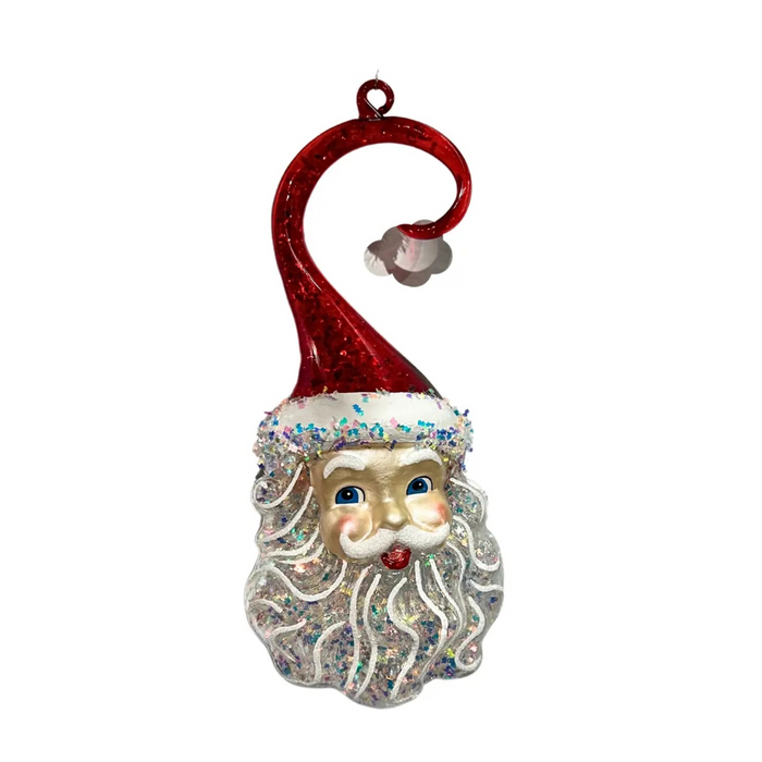 Santa Claus Curl Hat Glass Ornament Red