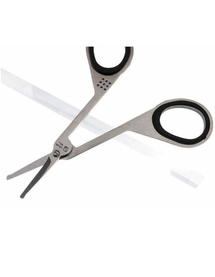 Close-up of stainless steel precision grooming scissors
