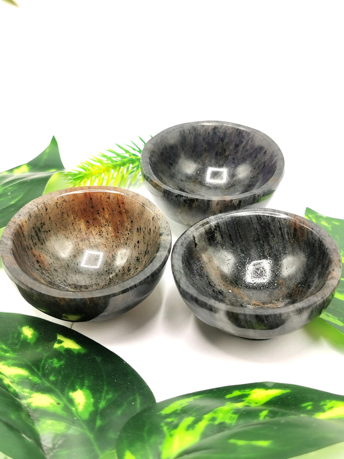 Set of 3 beautiful Blue Aventurine hand carved round bowls - 2 inches diameter and total weight 120 gms (0.26 lb) - THREE BOWLS - Shwasam